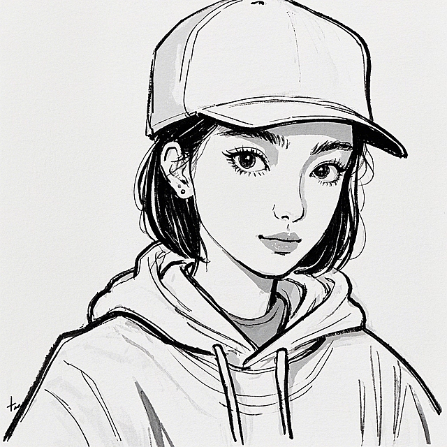 一个戴着帽子的女生，穿卫衣