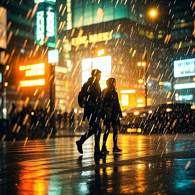 雨夜霓虹，city pop风浪漫邂逅，光影交错中诉说温情故事。