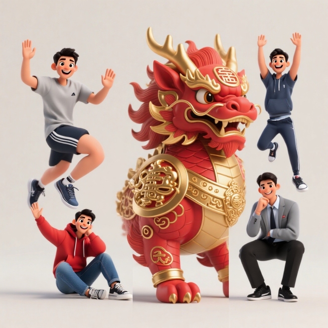 设计一个华夏银行的IP形象，采用麒麟为设计方向，传递守护、温暖、祥瑞、富足。预览效果