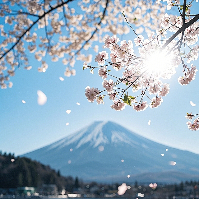 富士山下，樱花