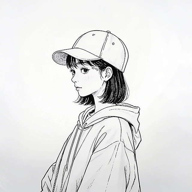 一个戴着帽子的女生，穿卫衣