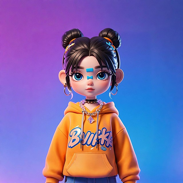 一个女生，橙色卫衣