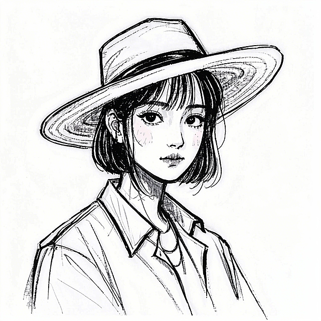 【作品描述】一个戴着帽子的女生，穿衬衫12