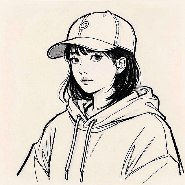 一个戴着帽子的女生，穿卫衣