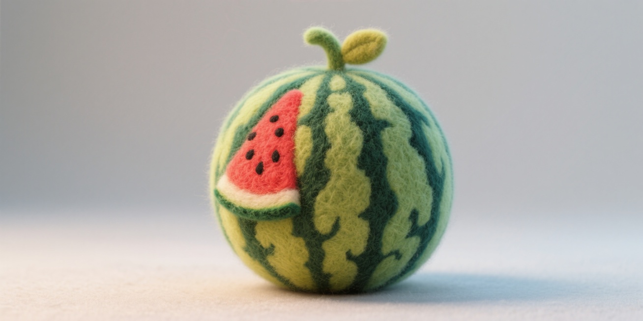 生成一个西瓜图片 比例2:1 风格毛毡预览效果