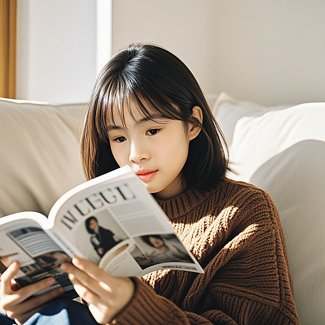 柔和光线下的舒适阅读，文艺风杂志展现生活美学。