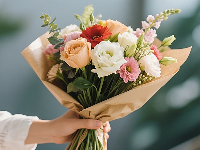 清新柔和的花束，手账风设计，水彩质感，传递浪漫温馨的节日氛围。