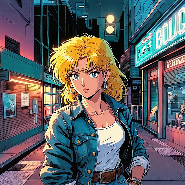 时髦的黄发女孩，穿着时尚