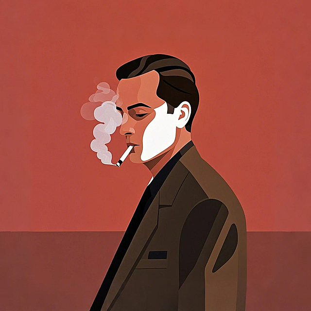 一个抽烟的绅士，红色背景