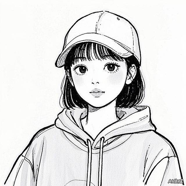 一个戴着帽子的女生，穿卫衣