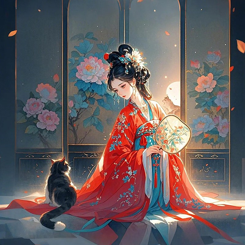 汉服少女，国风插画