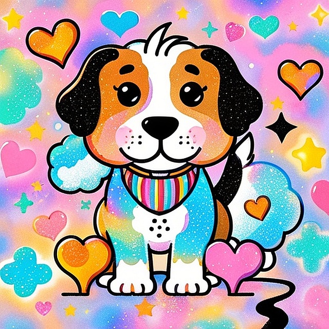 一只小狗，多巴胺配色