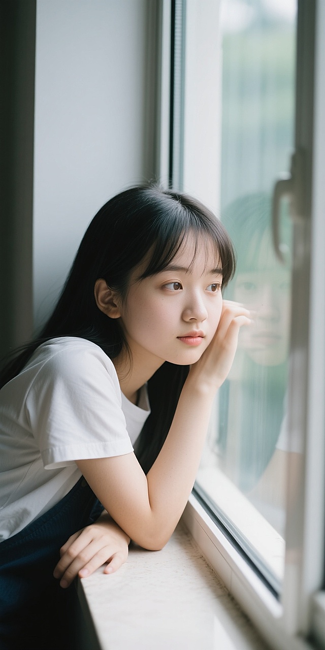 一个靠在窗台的女生